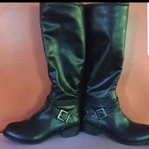 Black faux leather boots